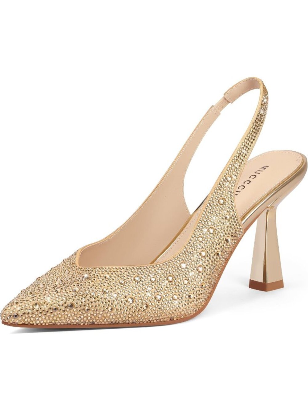 Women's Golden Rhinestones Slingback Pointe Toe Heels Closed Pumps Stiletto